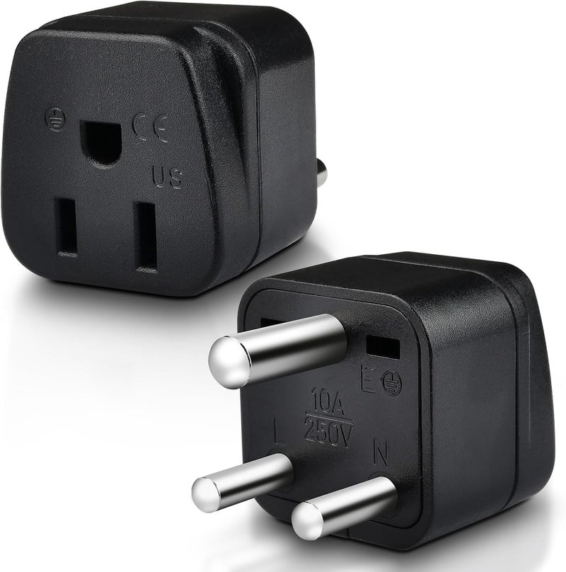 OFOAEEA US to India Plug Adapter, 2 Pack Type D Plug Adapter, India Power Adapte US to India, Bangladesh, Maldives, Pakistan Travel Adapter (Black) - Image 1